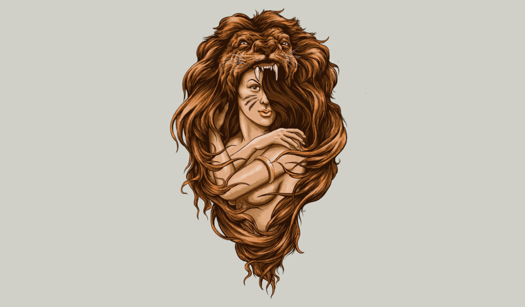 Das Lion Girl Illustration Wallpaper 1024x600