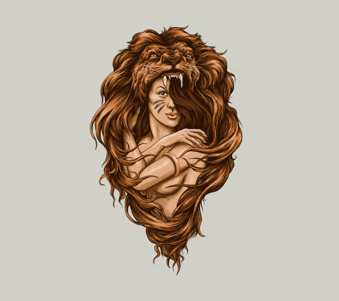 Обои Lion Girl Illustration 1080x960