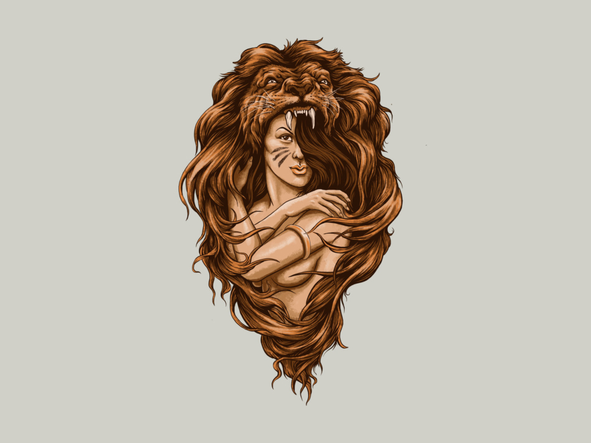 Обои Lion Girl Illustration 1152x864