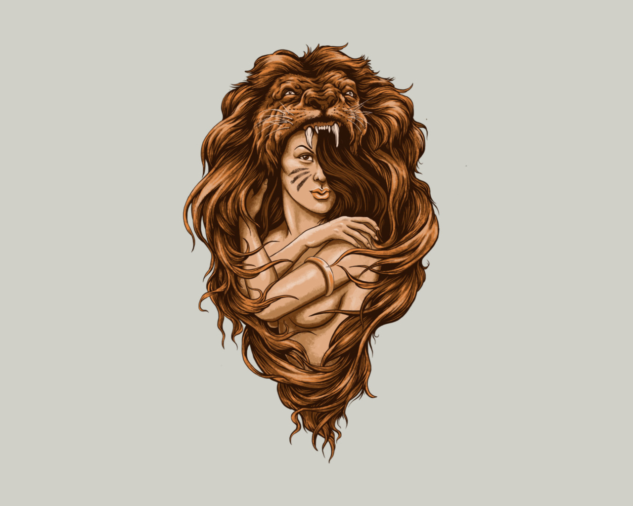 Обои Lion Girl Illustration 1280x1024