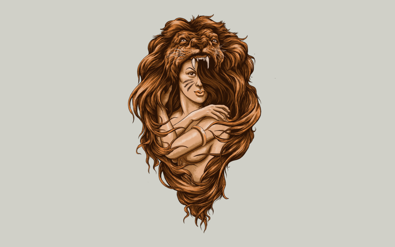 Обои Lion Girl Illustration 1280x800