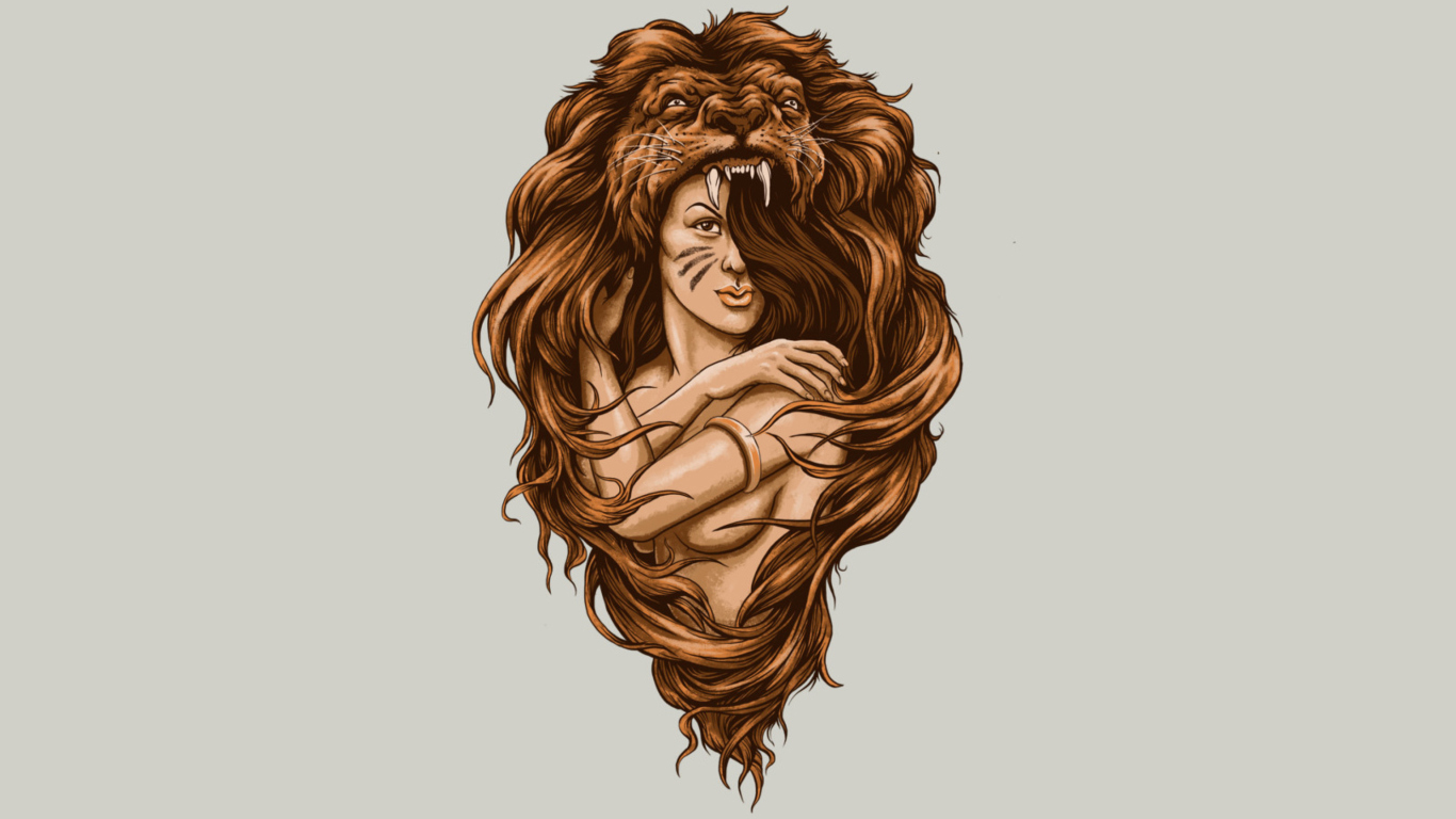 Screenshot №1 pro téma Lion Girl Illustration 1366x768