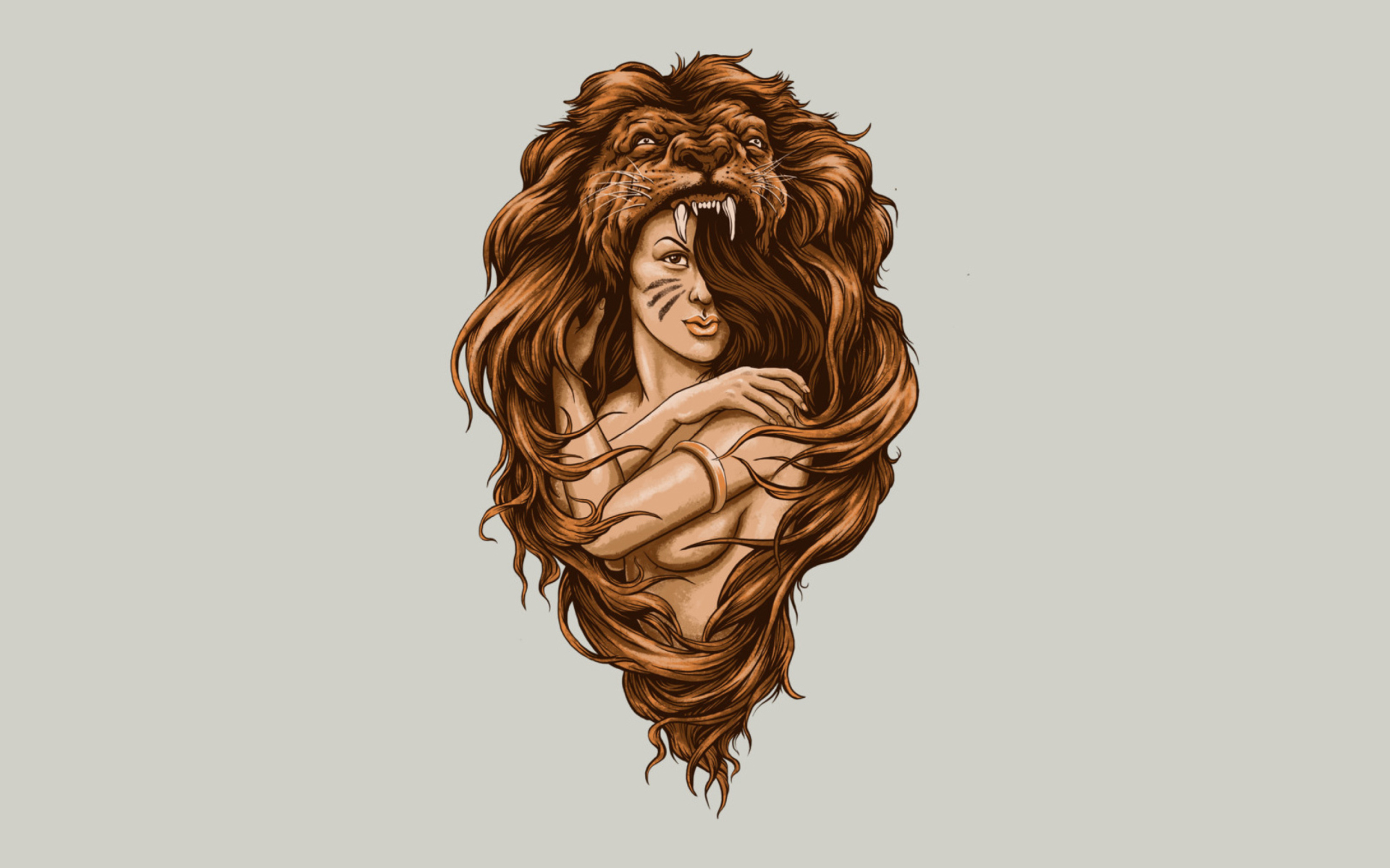 Обои Lion Girl Illustration 1920x1200