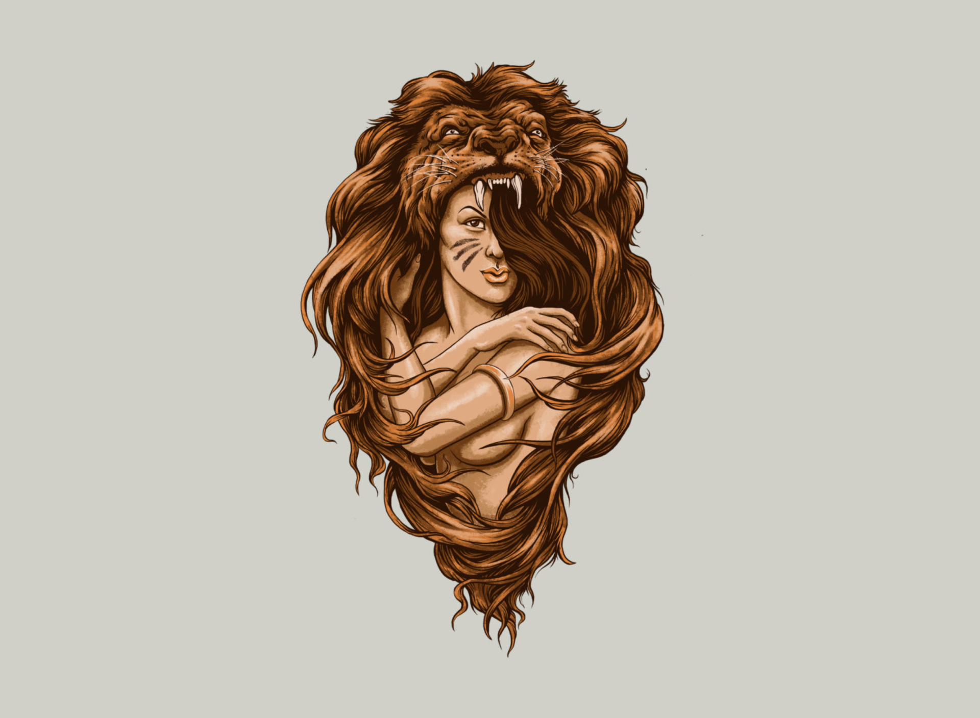 Обои Lion Girl Illustration 1920x1408