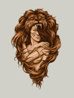 Das Lion Girl Illustration Wallpaper 240x320