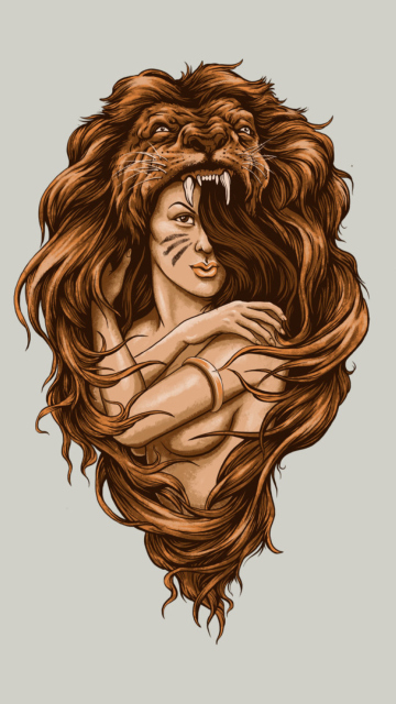 Обои Lion Girl Illustration 360x640
