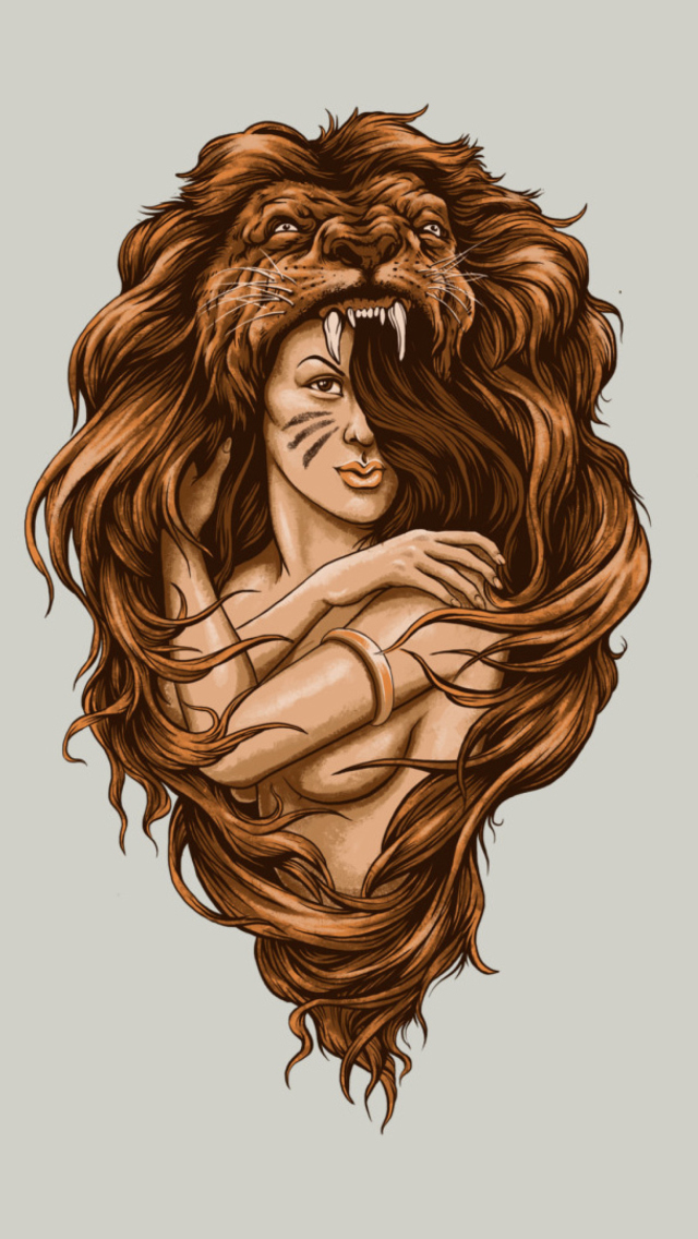 Lion Girl Illustration wallpaper 640x1136