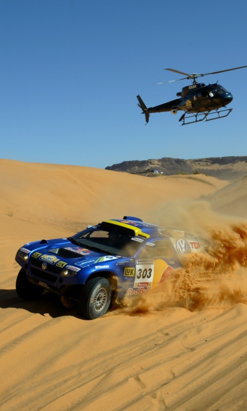 Sfondi Volkswagen Touareg Dakar Rally Helicopter Race 480x800