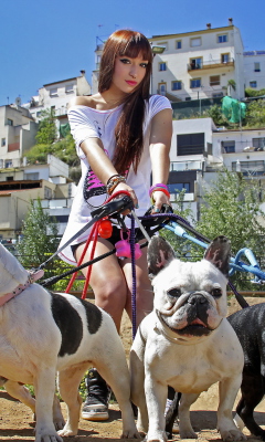 Screenshot №1 pro téma Girl Walking With Bulldogs 240x400