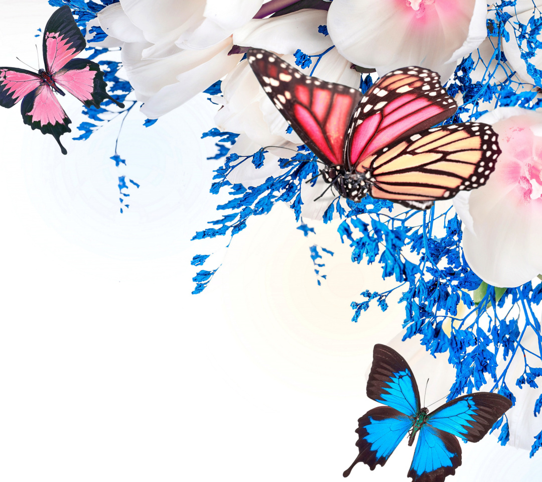 Обои Spring  blossom and butterflies 1080x960