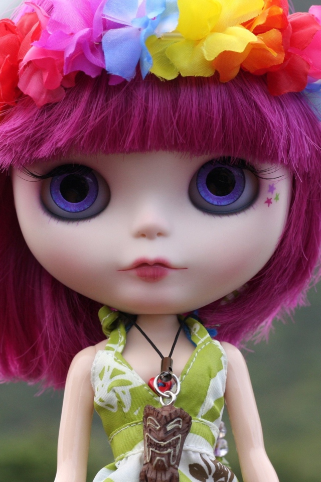 Doll With Pink Hair And Blue Eyes wallpaper 640x960