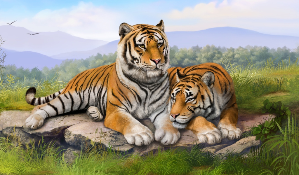 Das Tigers Art Wallpaper 1024x600