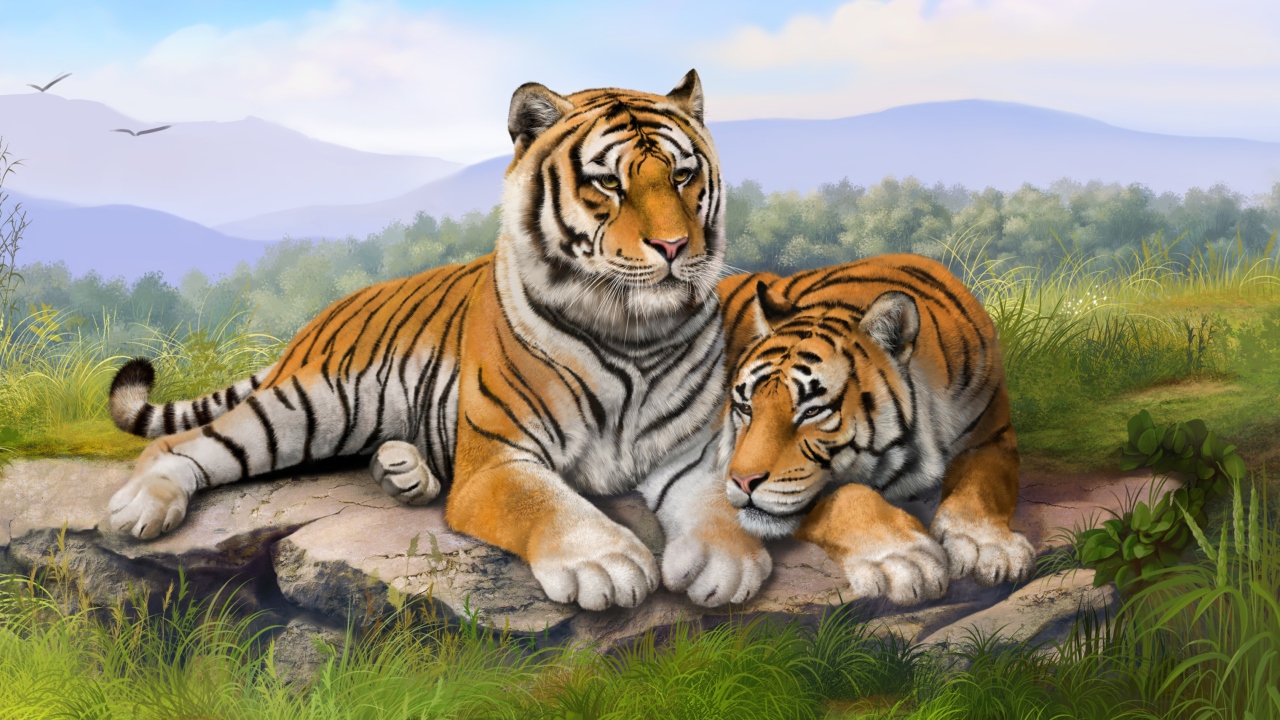 Fondo de pantalla Tigers Art 1280x720