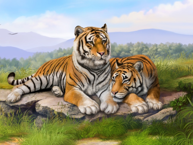 Fondo de pantalla Tigers Art 640x480