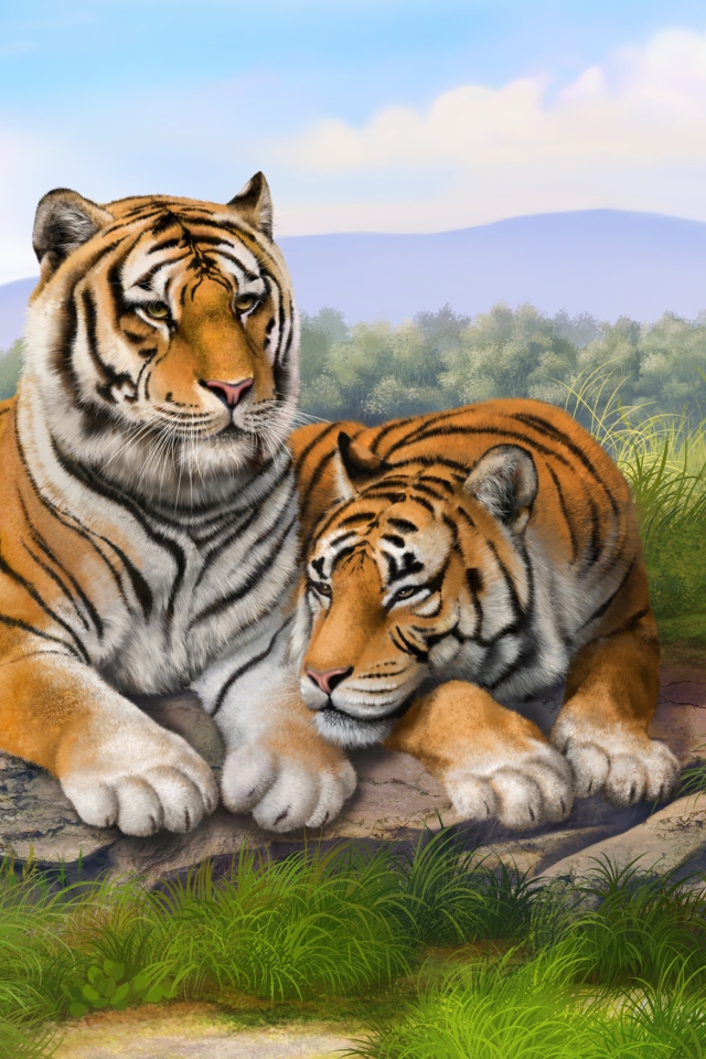 Das Tigers Art Wallpaper 640x960