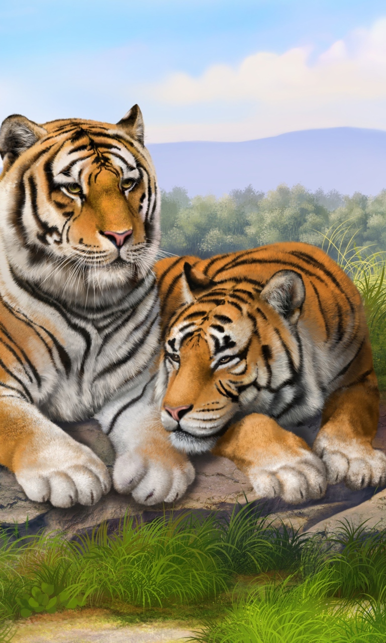 Обои Tigers Art 768x1280