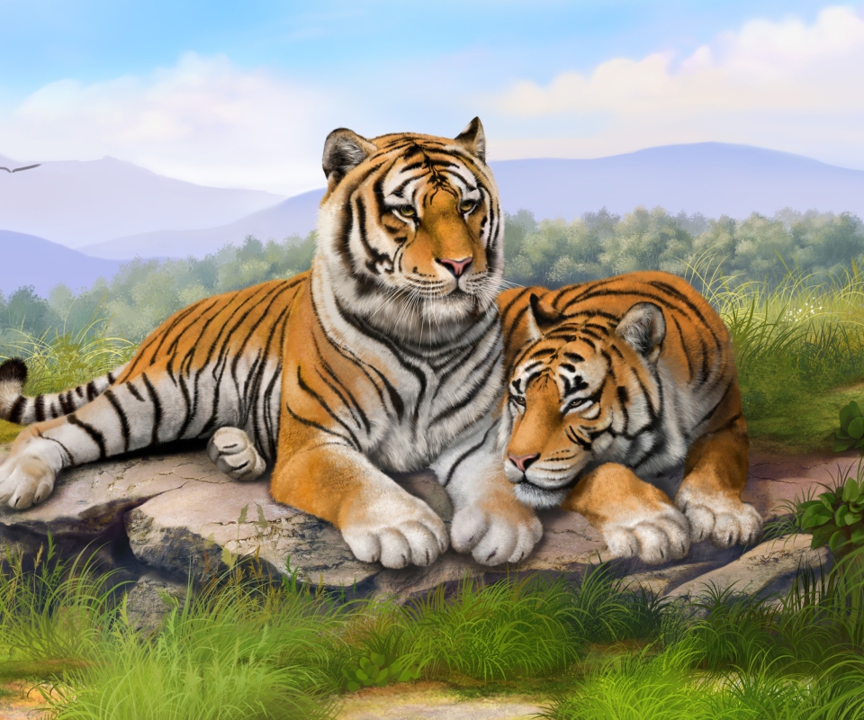 Обои Tigers Art 960x800
