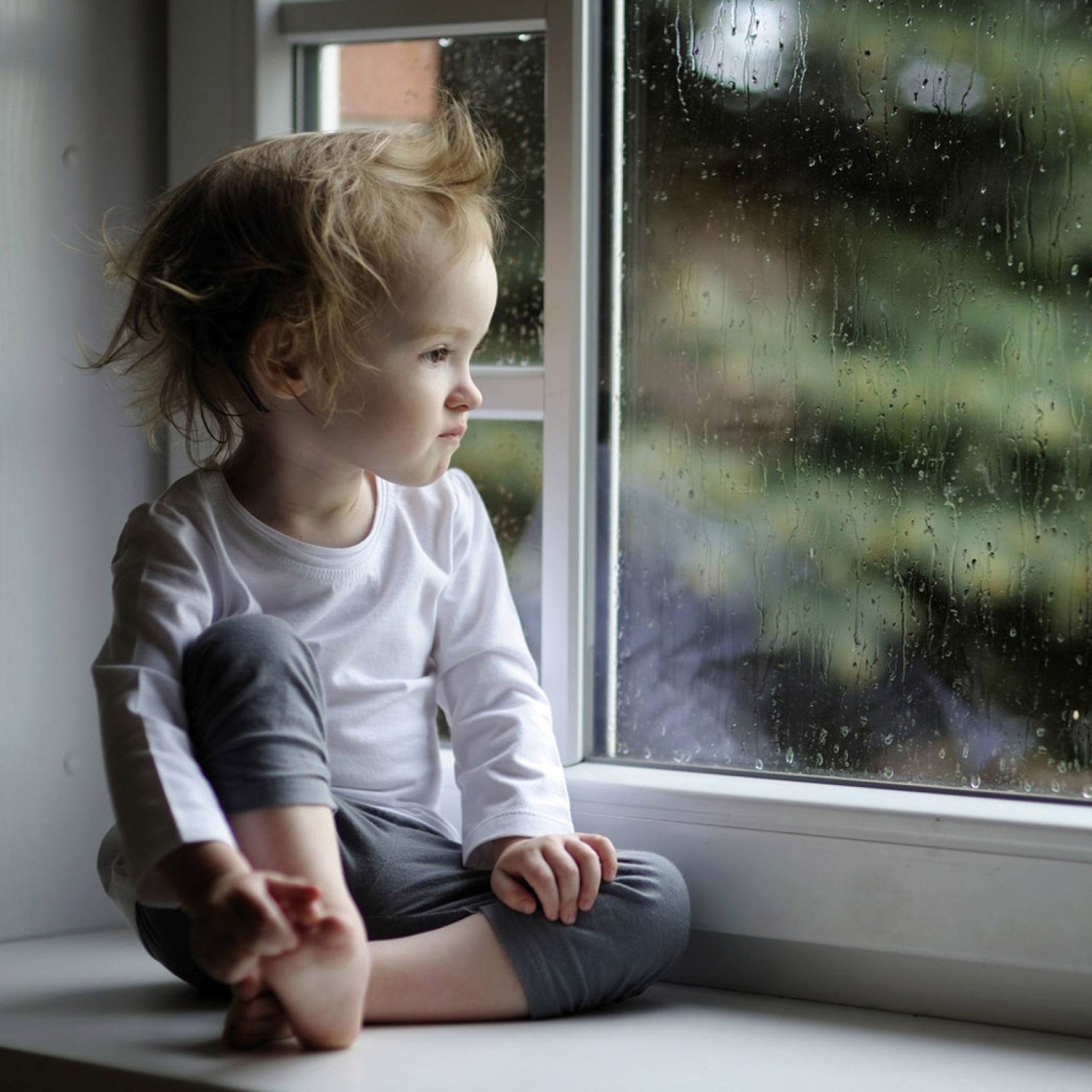 Fondo de pantalla Boy Watching The Rain 2048x2048