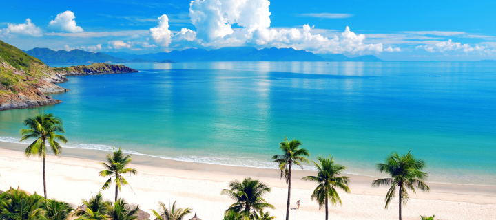 Palm Trees, Clouds And Sea wallpaper 720x320